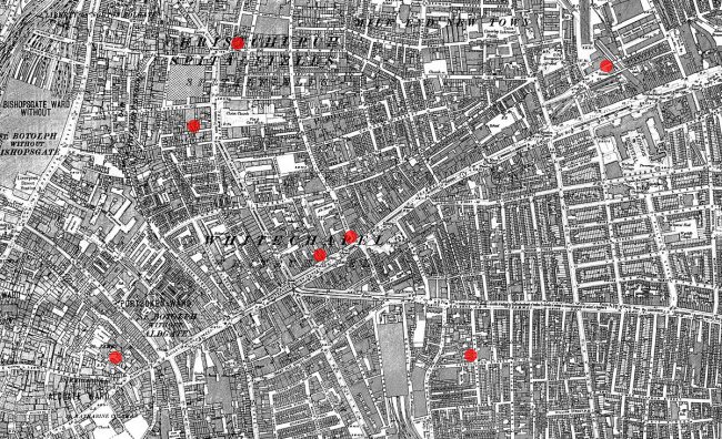 Streetmap showing the locations of the first seven