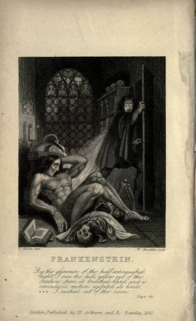 Inside cover art from the 1831 edition of Frankenstein