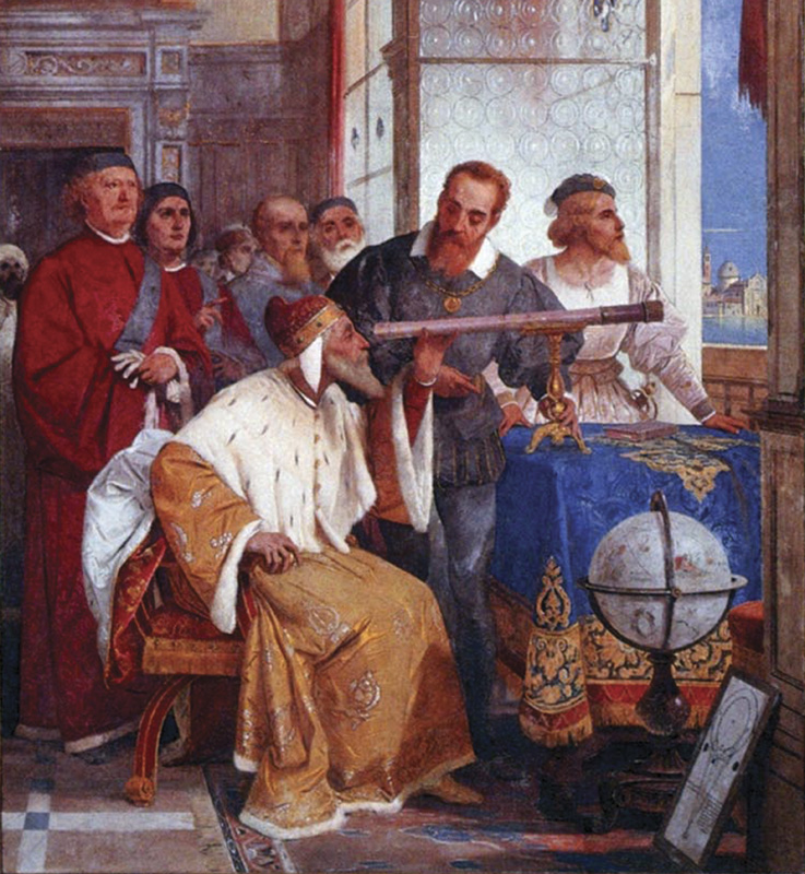 Galileo Galilei showing the Doge of Venice how to use the telescope, Fresco at Villa Andrea Ponti, Varese, 1858