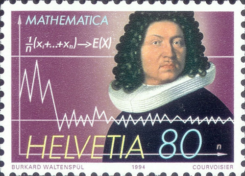 Jakob Bernoulli (1655-1705) on a Swiss stamp