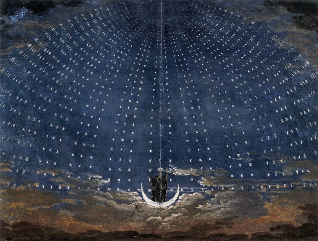 The arrival of the Queen of the Night. Stage set by Karl Friedrich Schinkel (1781–1841) for an 1815 production of The Magic Flute