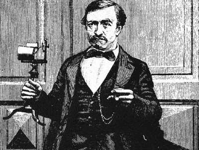 Johann Philipp with his telephone's seventh version being demonstrated before the Free German Institute in Frankfurt, May 11, 1862