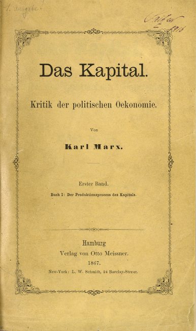 "Karl Marx's "Das Kapital" in an 1867 edition from the Saitzew Collection at the Zentralbibliothek Zürich