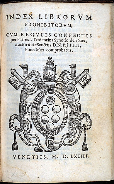 Title page of Index Librorum Prohibitorum (Venice 1564)