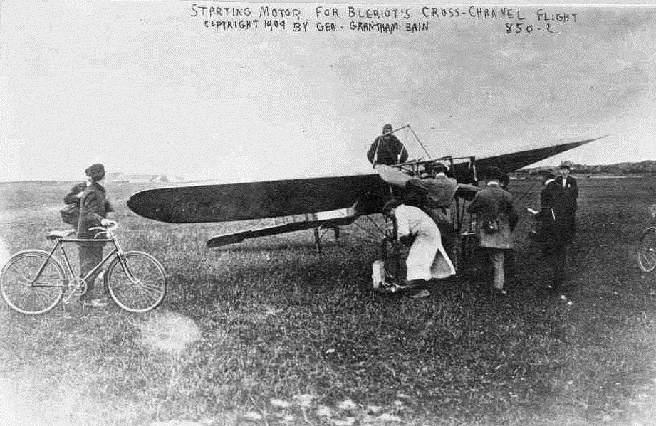 Bleriot starting the engine on the day he crossed the channel