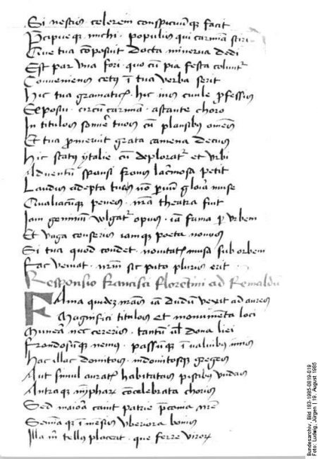 Original manuscript of a poem by Petrarcas discovered in Erfurt in 1985