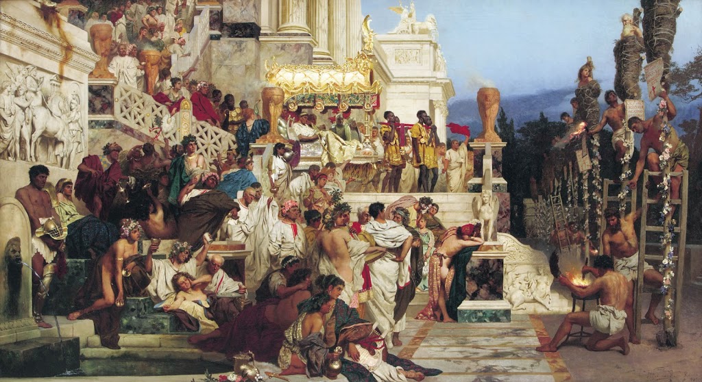 Nero's Torches by Henryk Siemiradzki (1876). According to Tacitus, Nero targeted Christians as those responsible for the fire.