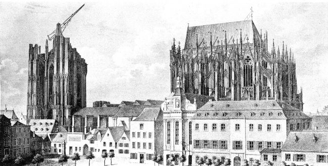 The unfinished cathedral around 1824, after Max Hasak: Cologne Cathedral, 1911
