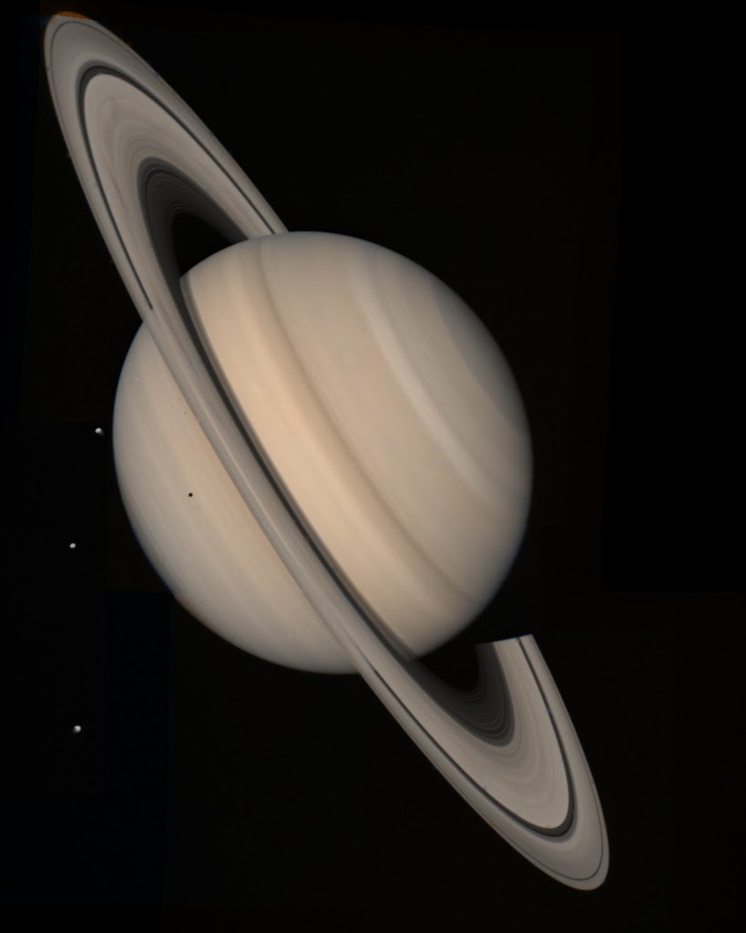 True color picture of Saturn, assembled from Voyager 2 images obtained Aug. 4, 1981
