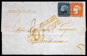 Red and Blue Mauritius on famous Bordeaux Letter