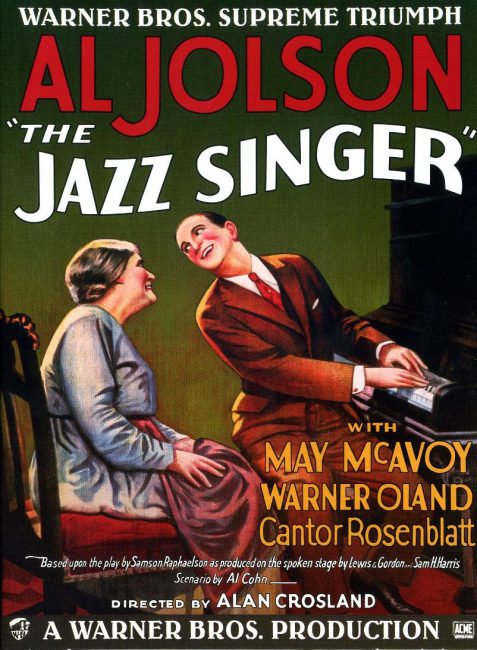 Poster for the movie The Jazz Singer (1927), featuring stars Eugenie Besserer and Al Jolson. Warner Bros.