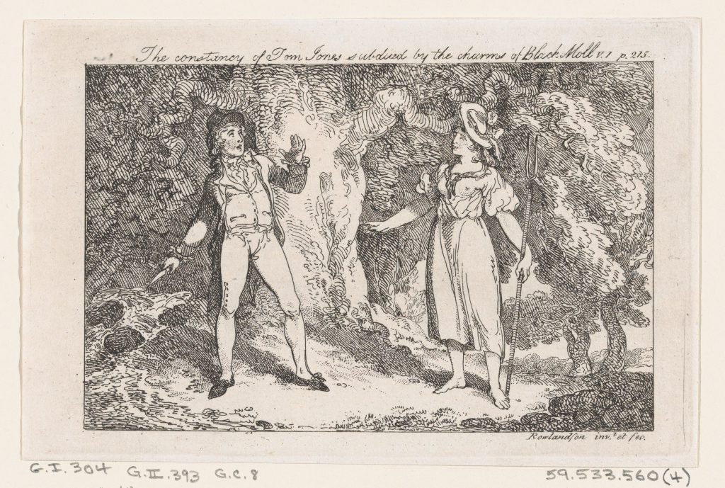 The constancy of Tom Jones subdued by the charms of Black Moll..., illustration to Henry Fielding's "The History of Tom Jones, a Foundling" (Edinburgh, 1791), Vol. I (Book V, chapter 10)