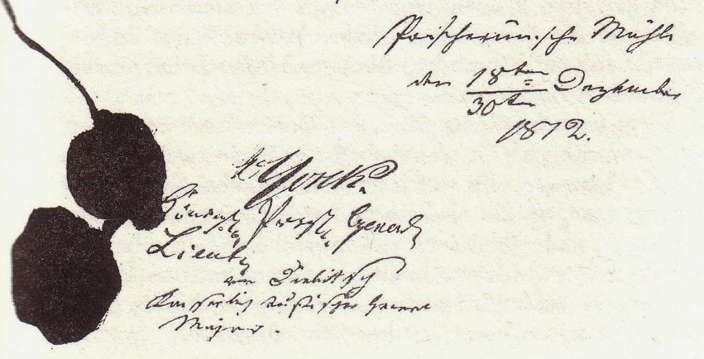 Original Signature of Count Yorck von Wartenburg under the Convention of Tauroggen