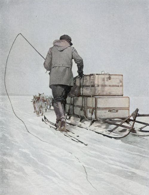 One of the men with a dog team and sledge on the Barrier in early 1911