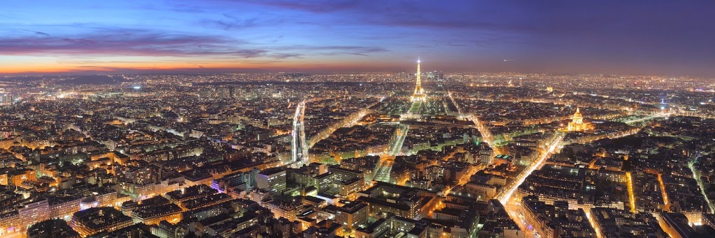 View over Paris, at dusk, with the large boulevards