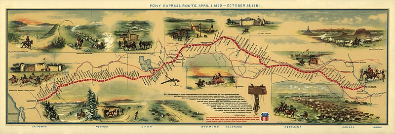 Illustrated Map of Pony Express Route in 1860 by William Henry Jackson ~ Courtesy the Library of Congress