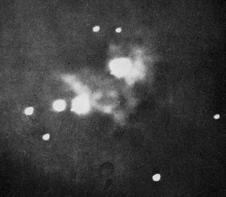 Henry Draper's 1880 photograph of the Orion Nebula, the first ever taken.