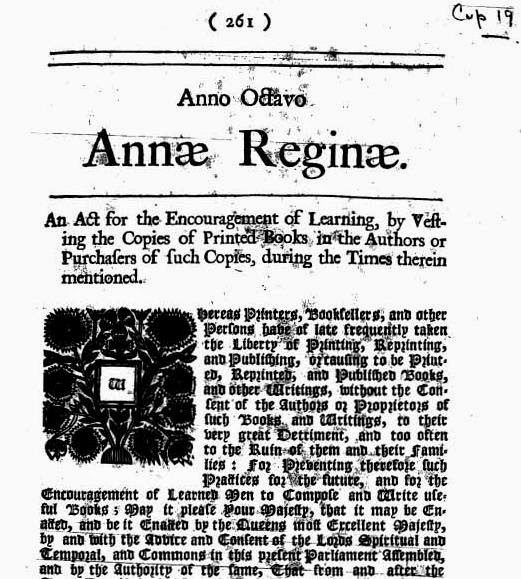 Statute of Anne, the first modern copyright law.