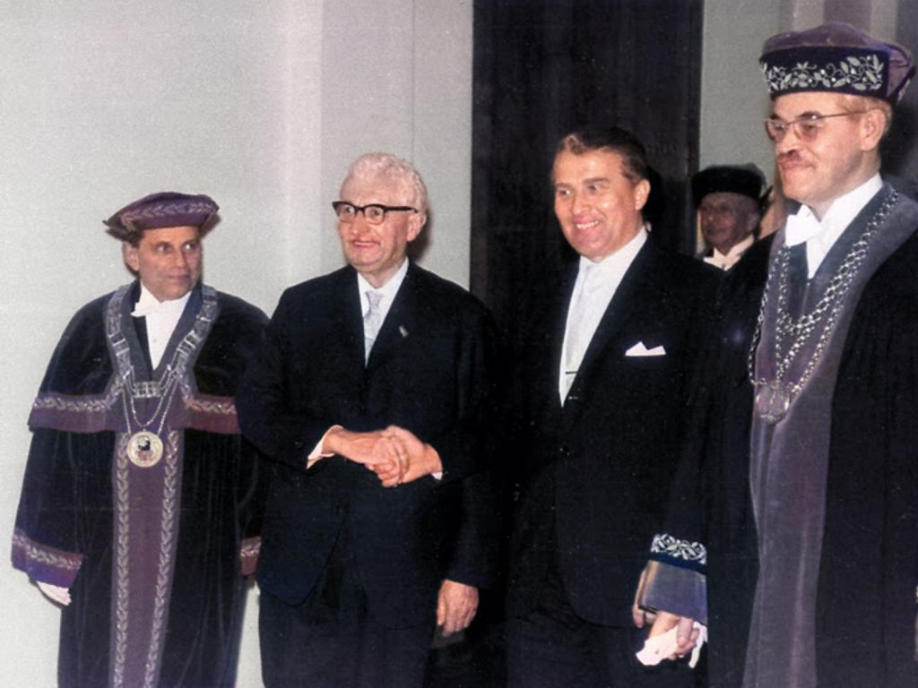 Dr. Wernher von Braun and Professor Hermann Oberth are honored by the Berlin Technical University 1963