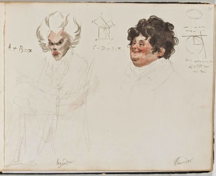 1820 watercolor portrait of French mathematicians Adrien-Marie Legendre and Joseph Fourier