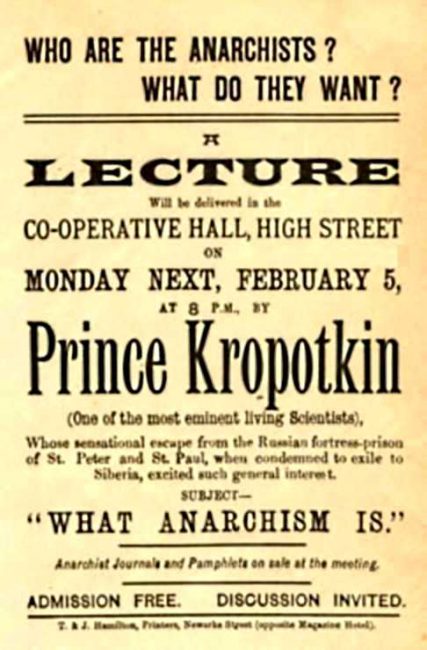 A leaflet promoting a lecture of Peter Kropotkin