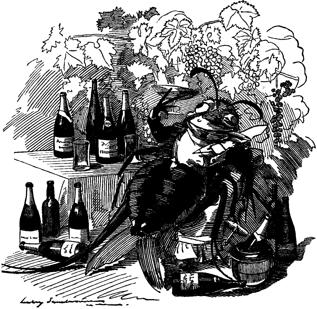 The phylloxera, a true gourmet, finds out the best vineyards and attaches itself to the best wines (Cartoon from Punch, 6 Sep. 1890)