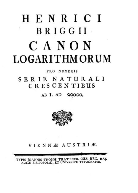 Canon logarithmorum pro numeris serie naturali crescentibus ab 1. ad 20000.
