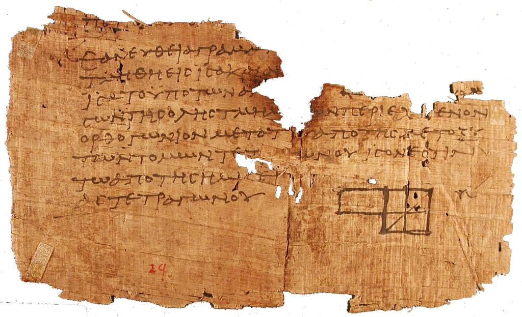 One of the oldest surviving fragments of Euclid's Elements, found at Oxyrhynchus and dated to circa AD 100