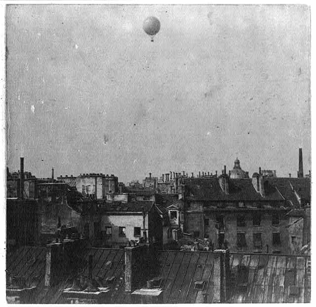 The Giffard dirigible over Paris, created by Giffard in 1852