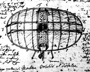 The Flying Machine, sketched in Swedenborg's notebook from 1714.