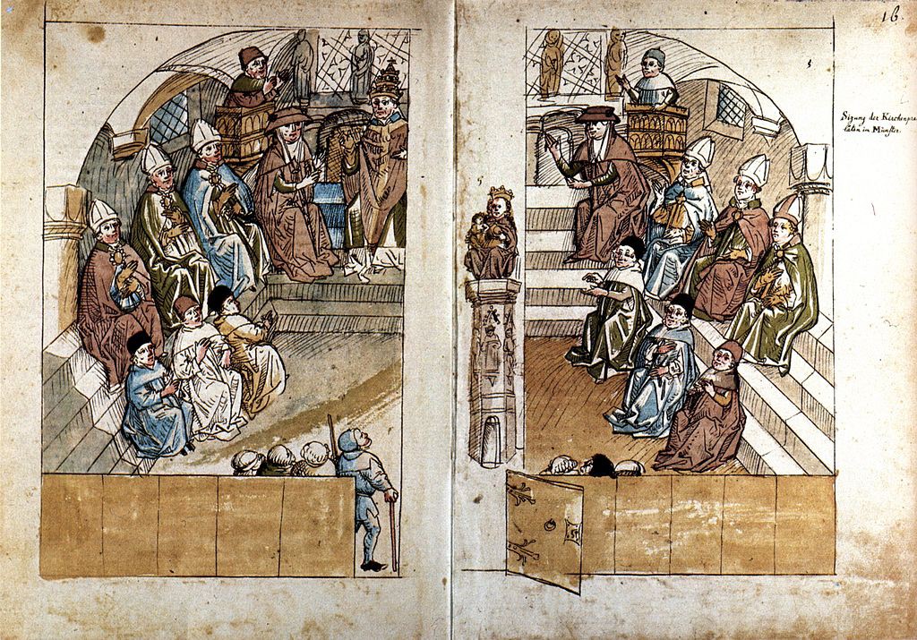 Bishops debating with the pope at the Council of Constance