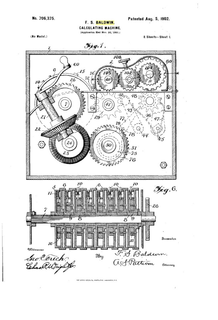 Patent for Baldwin's Calculator from 1902