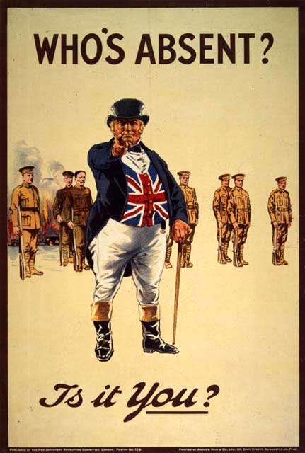 Arbuthnot's John Bull character became an enduring symbol for the United Kingdom. Here it its the World War I version on a recruiting poster.