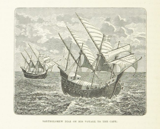 An illustration of the São Cristóvão and São Pantaleão, two of the ships in Bartolomeu Dias' expedition around Africa