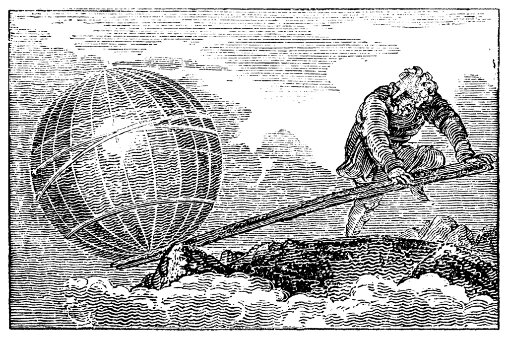 Illustration to Archimedes remark “Give me a place to stand on, and I will move the earth”, Engraving from Mechanic’s Magazine, 1824)