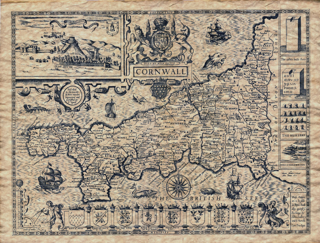 Map of Cornwall, from John Speed: The Theatre and Empire of Great Britain