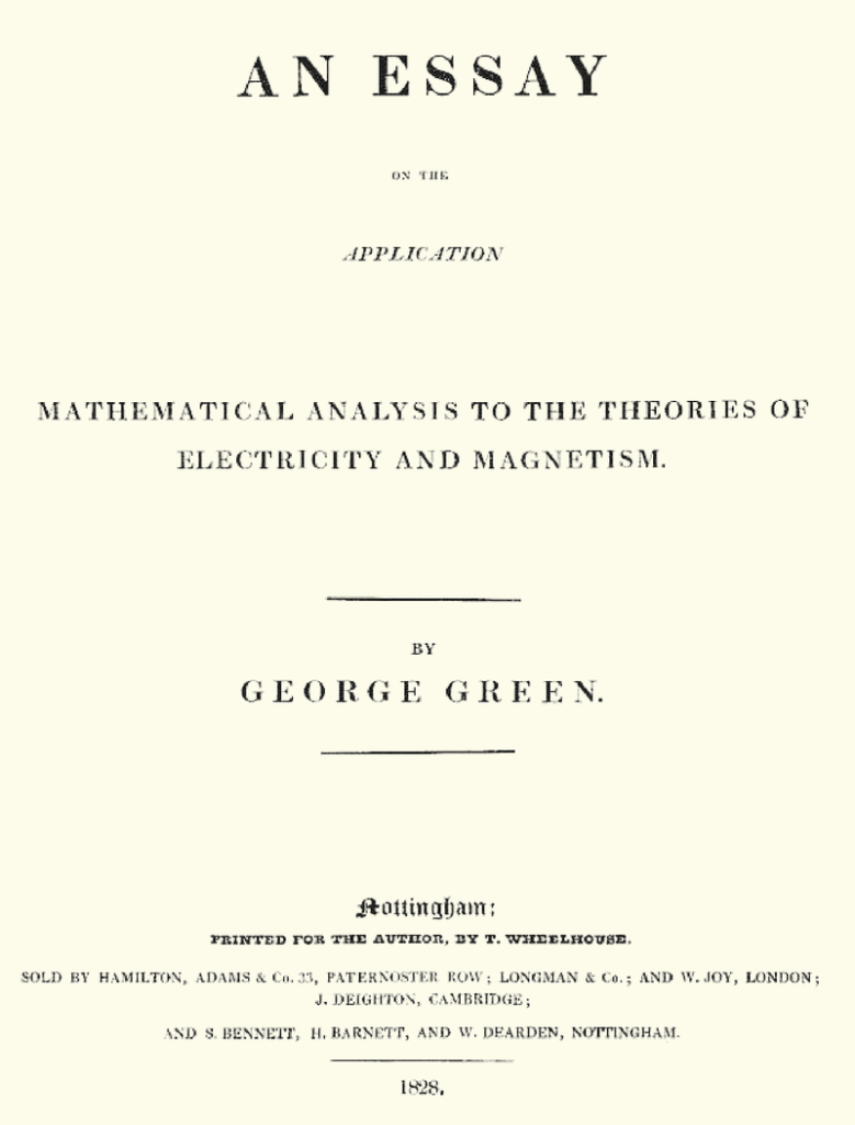 The title page to George Green's original essay on what is now known as Green's theorem