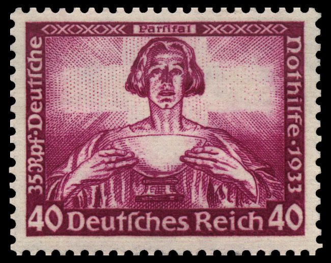 German stamp showing Parsifal with the Grail, November 1933