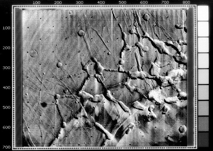 Mariner 9 view of the Noctis Labyrinthus "labyrinth" at the western end of Valles Marineris on Mars.