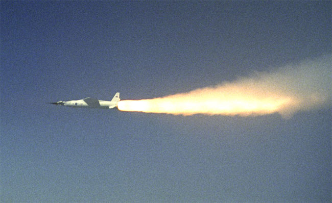 Pegasus booster accelerating NASA's X-43A shortly after ignition during test flight