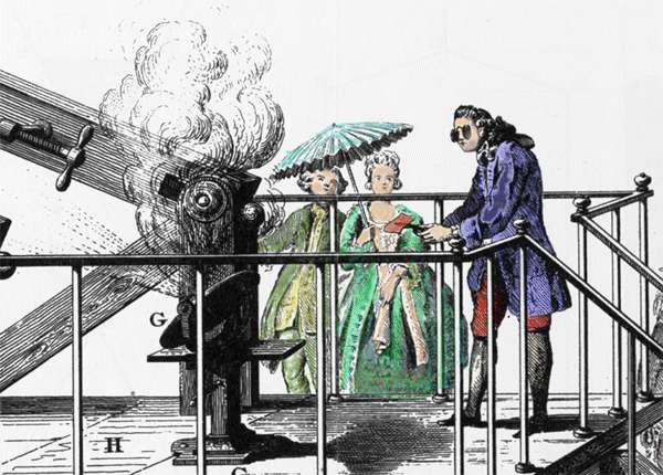 Antoine Lavoisier conducting an experiment related combustion generated by amplified sun light.