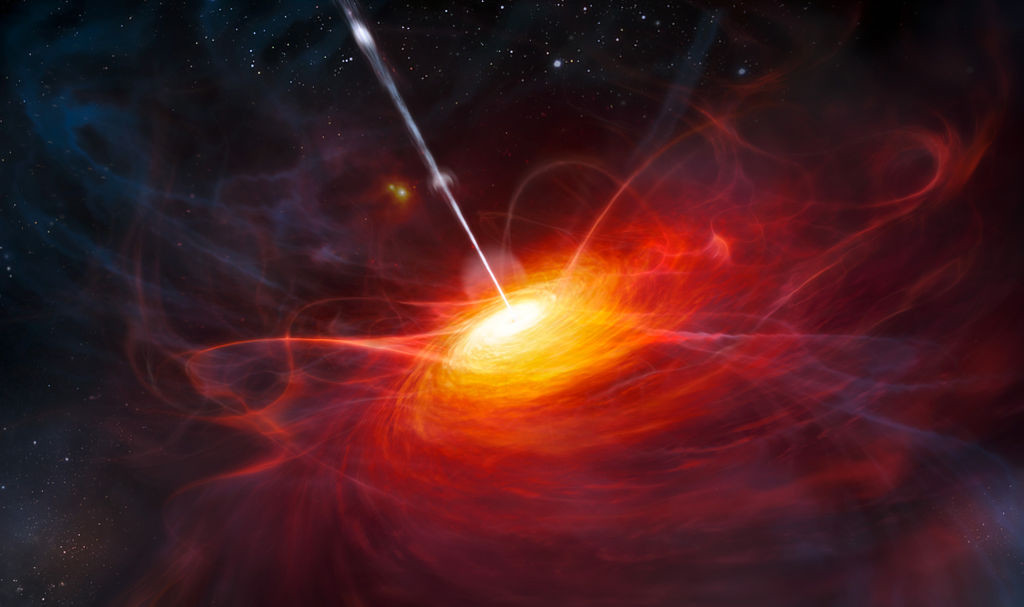Artist's rendering of ULAS J1120+0641, a very distant quasar powered by a black hole with a mass two billion times that of the Sun
