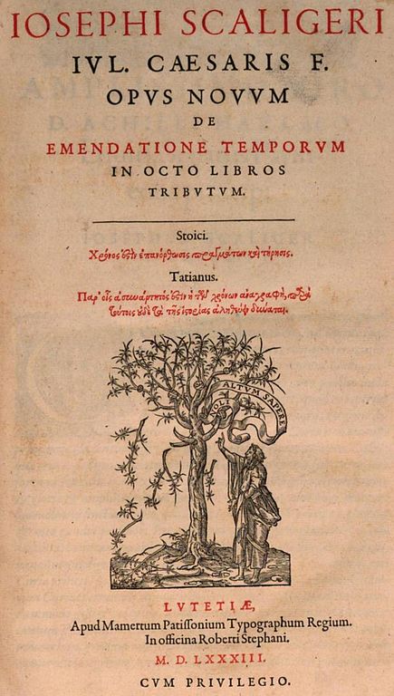 försättsblad för Joseph Justus Scaliger: Ändringen av tiderna (1583)
