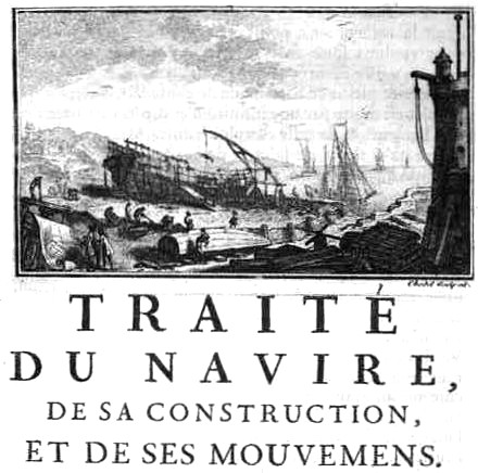 Label engraved by Chedel for Traité du navire from Pierre Bouguer. Left it shows a lines plan