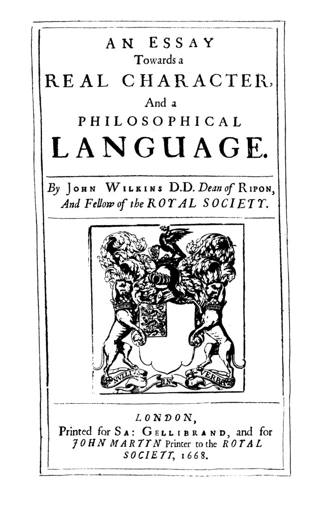 Frontispiece of John Wilkins's An Essay Towards a Real Character, And a Philosophical Language (1668)