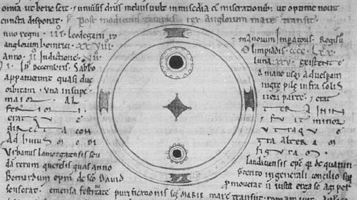 A drawing of a sunspot in the Chronicle of John of Worcester.