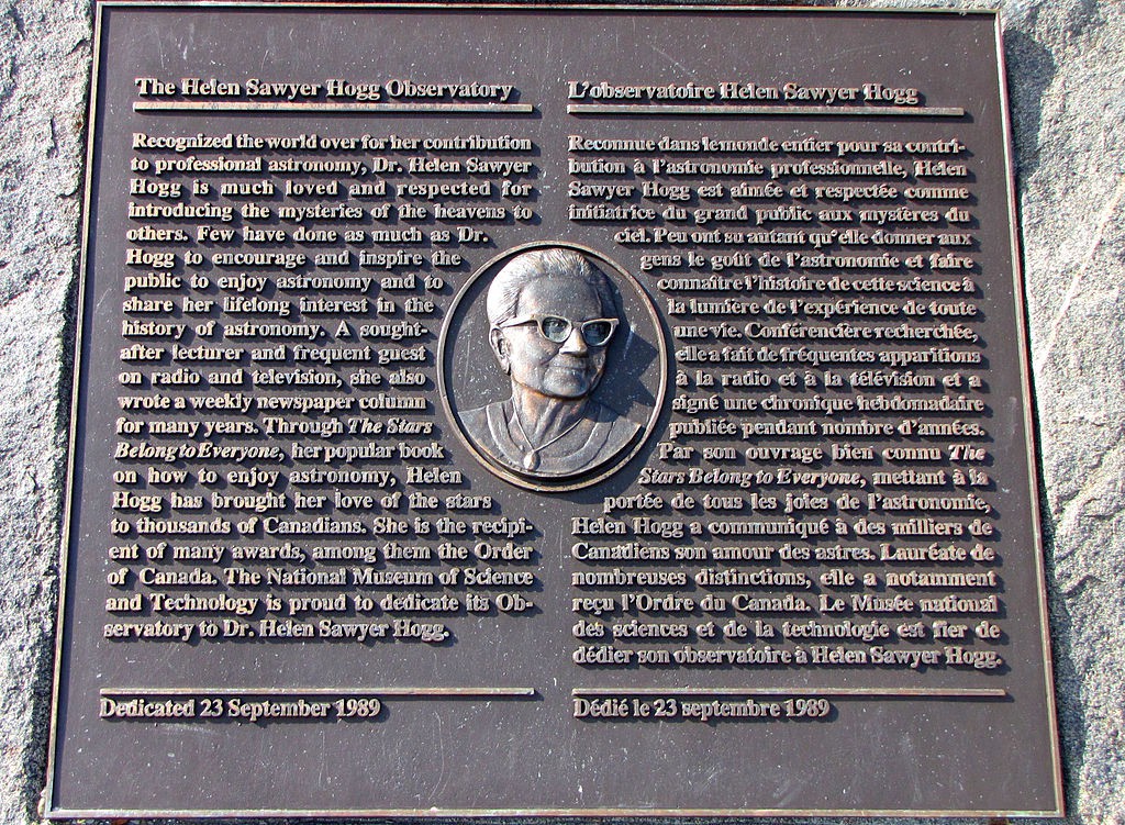 Plaque to Helen Sawyer Hogg at Canada Science and Technology Museum