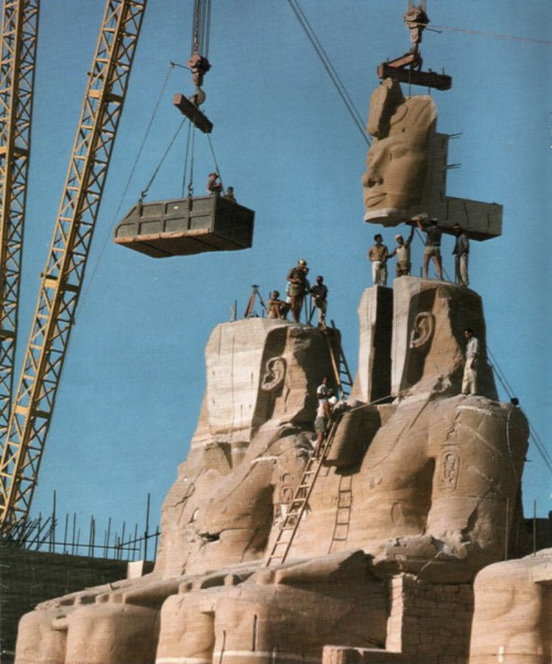 The statue of Ramses the Great at the Great Temple of Abu Simbel is reassembled after having been moved in 1967 to save it from flooding.