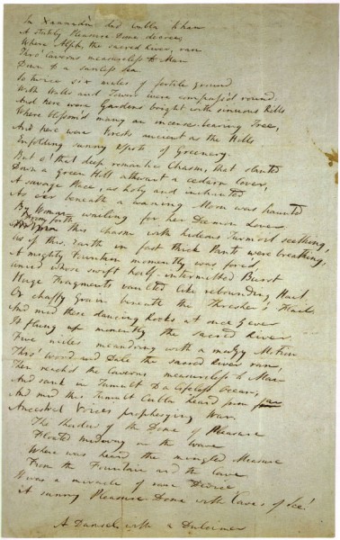 Coleridge draft of the poem Kubla Khan