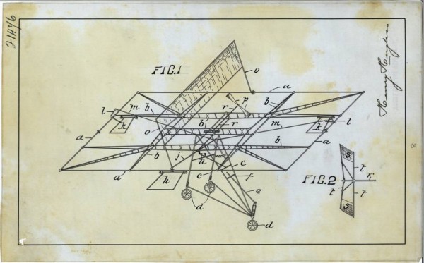 Richard Pearse's Fantastic Flying Machine, drawing from Richard Pearse's patent, July 1906 [patent number #21476], Archives New Zealand (CC BY-SA 2.0)
